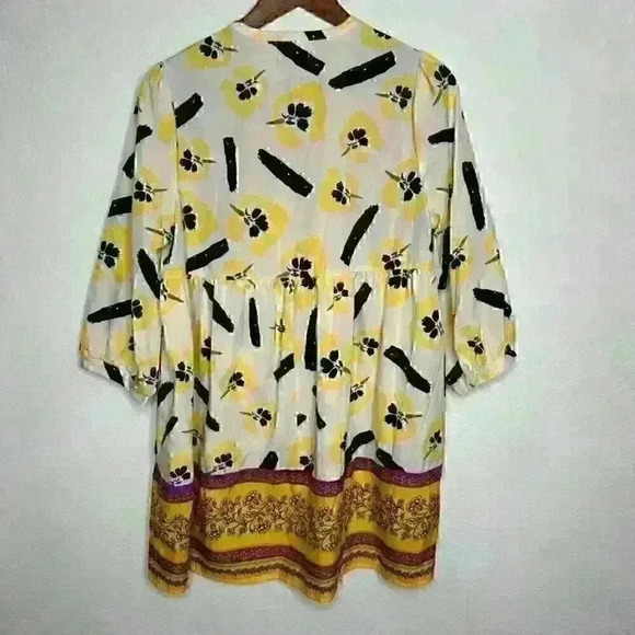 Melloday Boho Colorful Floral Tunic with tie neck Sz L - Picture 2 of 10